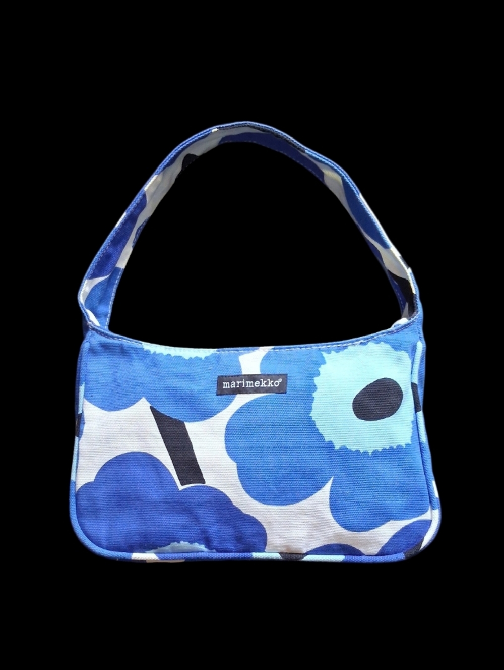 Marimekko "Unikko" Blue Poppy Floral Cotton Canvas Shoulder Bag Handbag Purse - Picture 3 of 10